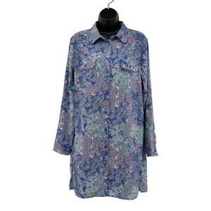 Coolibar UPF 50+ Shirt Dress Womens M Blue Paisley Long Sleeve Button Front